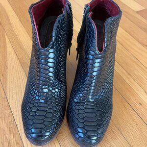 Freebird, black reptile print booties